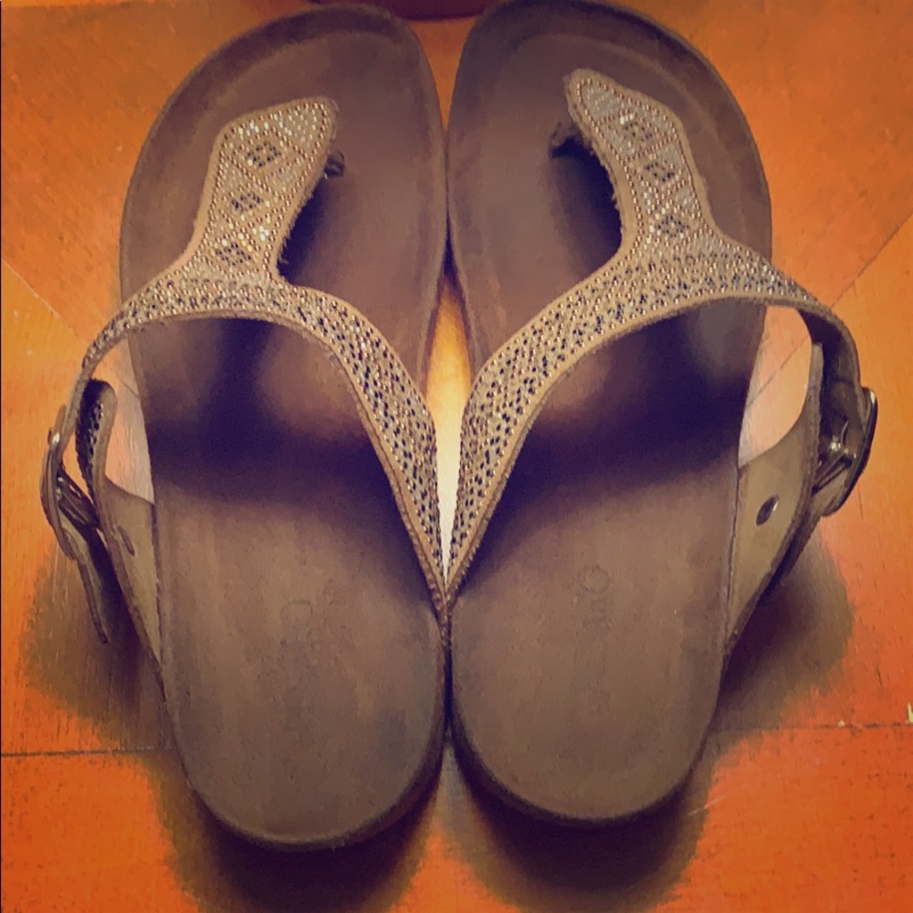 Brown bling flip flop sandals